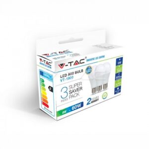 LED Крушка - 9W E27 A60 Термо Пластик 6400K 3Бр/Сет