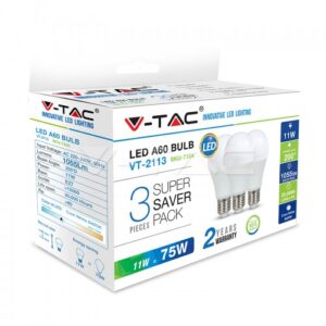 LED Крушка - 11W E27 A60 Термо Пластик 2700K 3Бр/Сет